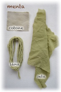seta lana e cotone tinti con foglie di menta